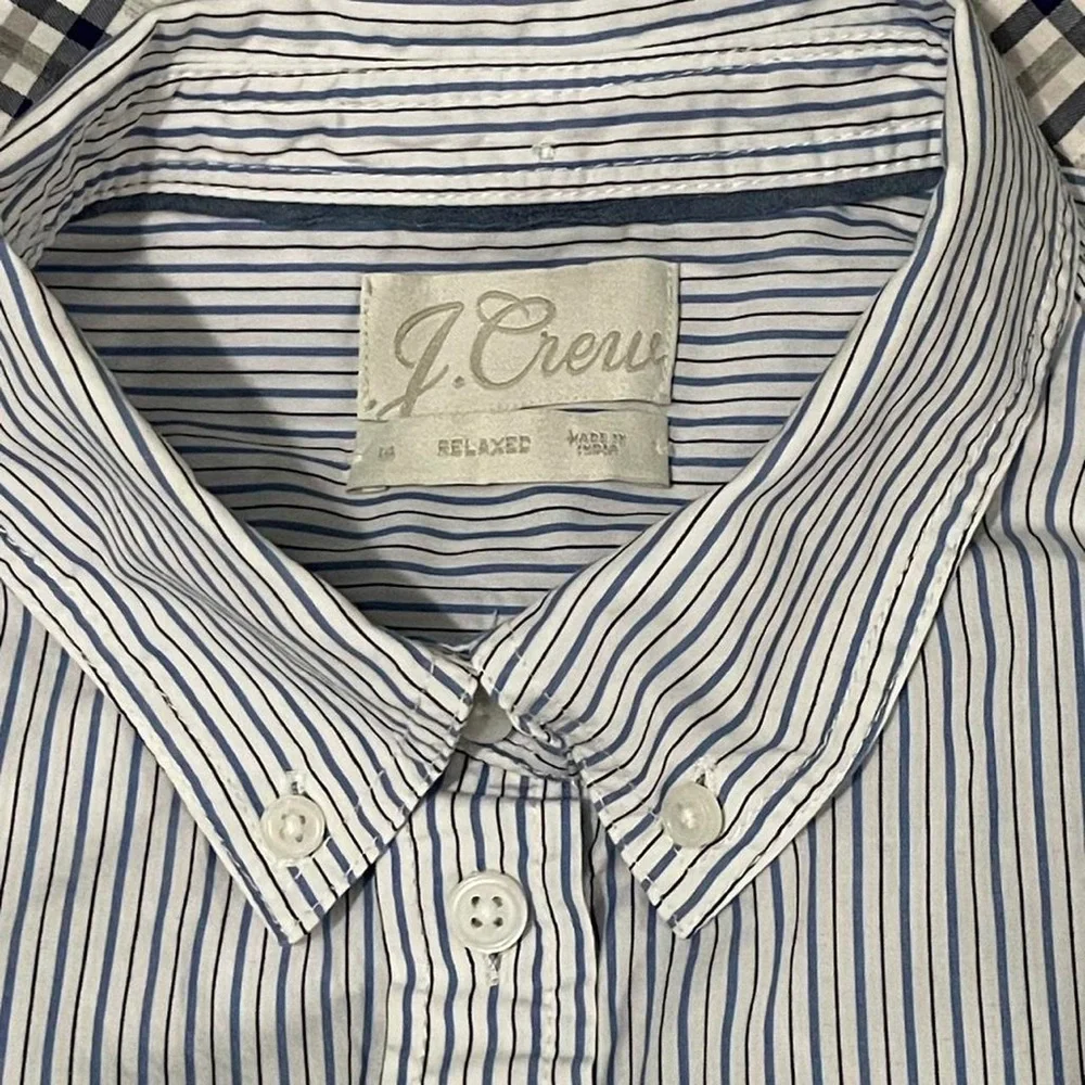 J.Crew Women’s 14 Long Sleeve Button Up Shirt White Striped Relaxed Preppy